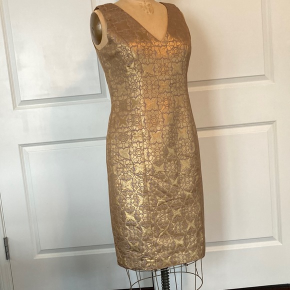 Carolina Herrera Metallic Gold and Lavender Sheath - Picture 1 of 7